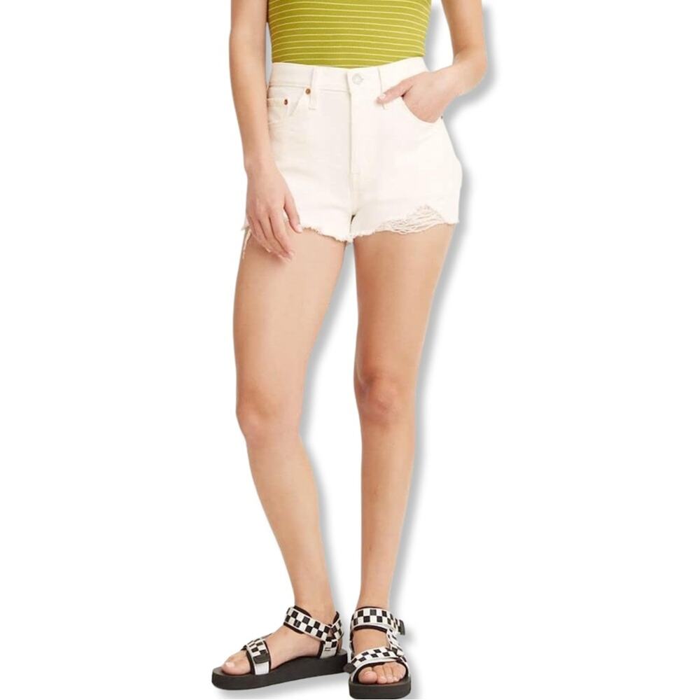 Levi's Women's White 501 Original Cutoff Denim High Rise Button Fly Shorts SZ 32